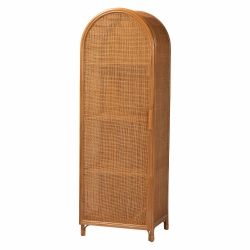 bali & pari Paloma Arched Rattan Accent Cabinet with Shelves - Handwoven Cane Display Unit with Door, Boho Chic Decorative Furniture Piece for Living Room Entryway or Sunroom